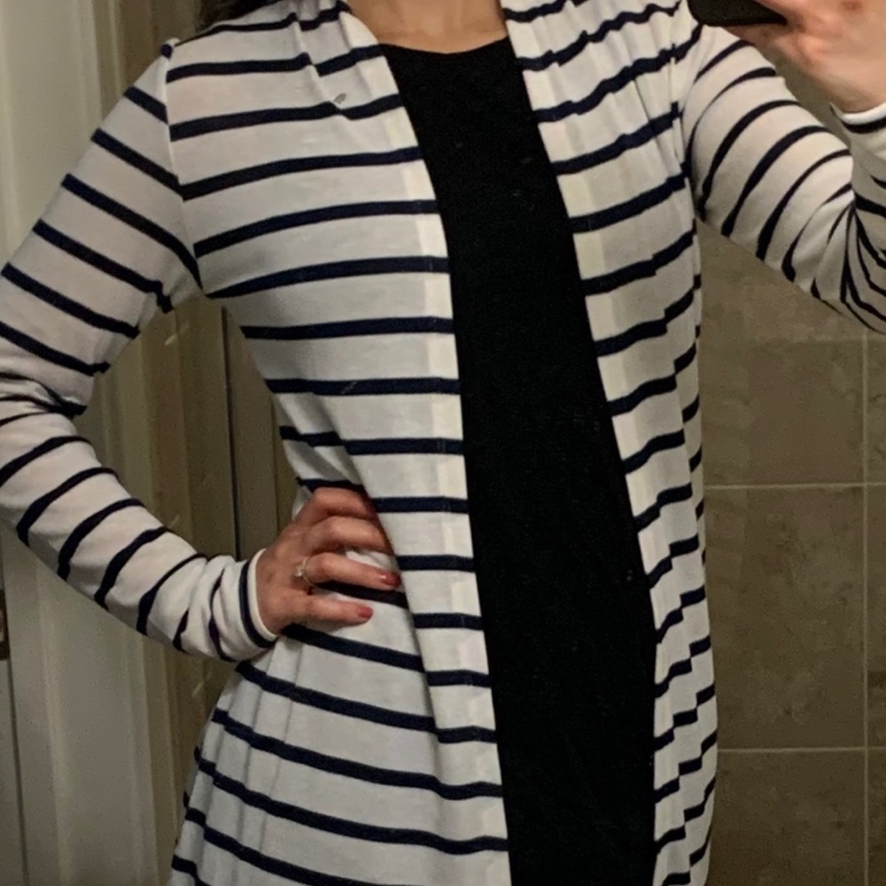 Navy and white long cardigan